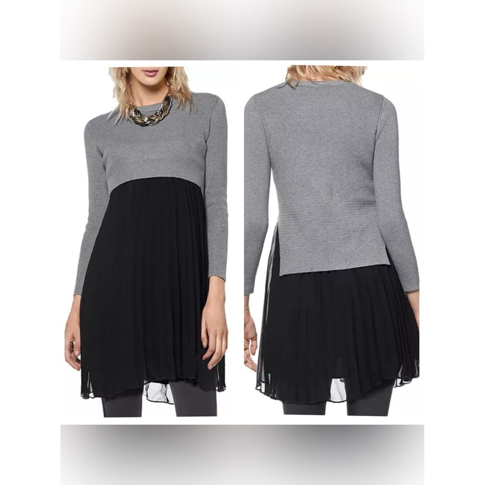 Gracia Pleated Chiffon Contrast Sweater Dress Women's S French Girl Style